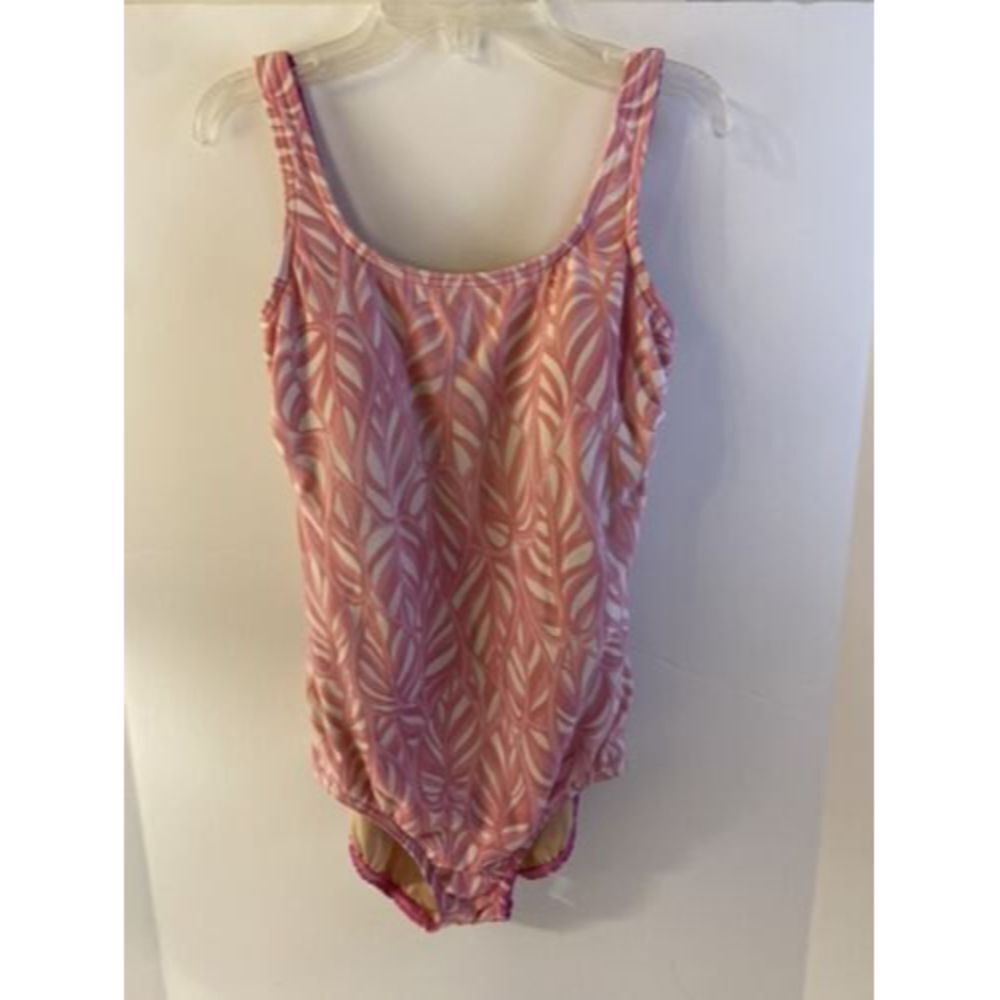 Lands End 1 Piece Bra Shelf Swim Suit Women’s Size 10 Pink‎ White